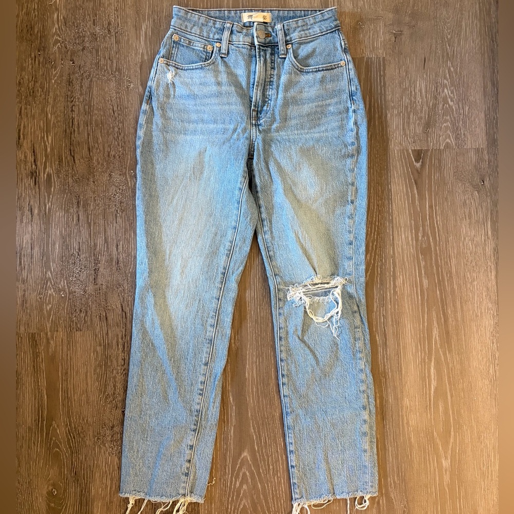 Madewell Light Blue Straight Leg Distressed Jeans